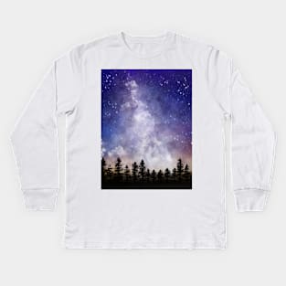 Cloudy sky above woodland Kids Long Sleeve T-Shirt